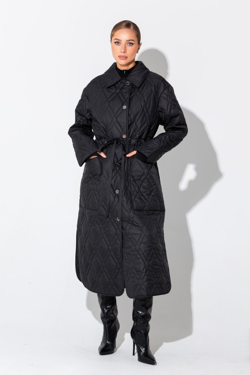 Black quilted midi coat jacket - classic warm winter looks by VOVK